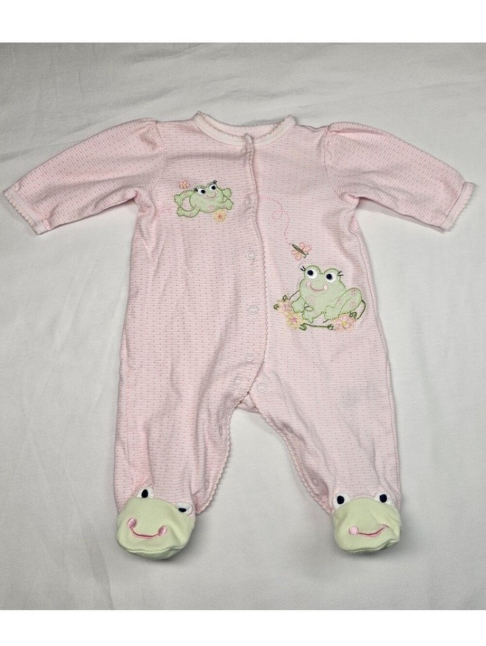 Little Me pink frog footie onesie Size 0-3 months